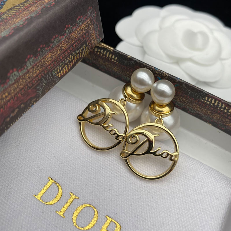 Dior Tribales Earrings Gold-Finish Metal And White Resin Pearls Gold