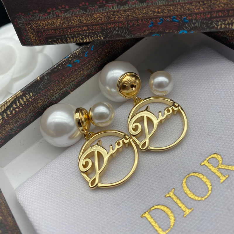 Dior Tribales Earrings Gold-Finish Metal And White Resin Pearls Gold