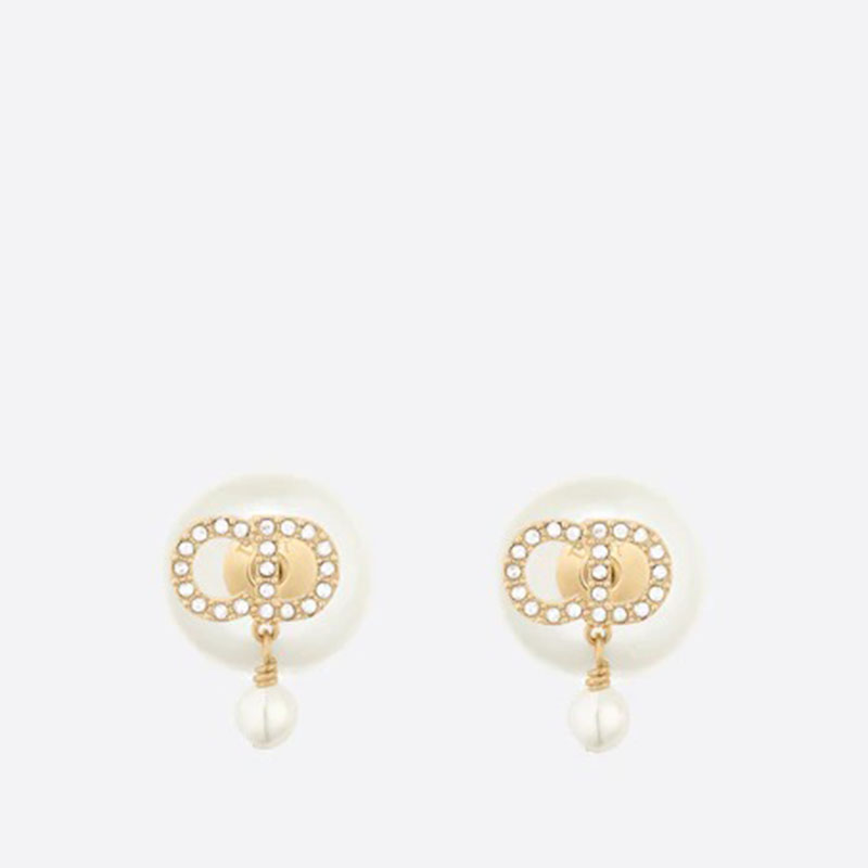 Dior Tribales Earrings Metal With White Resin Pearls And White Crystals Gold