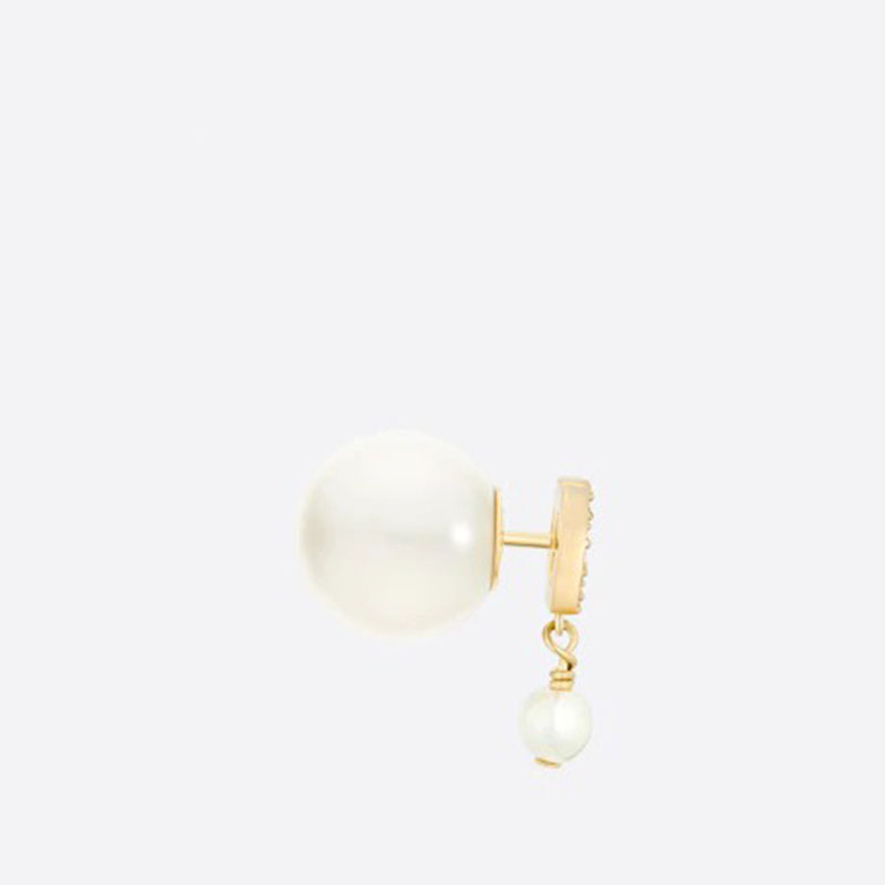 Dior Tribales Earrings Metal With White Resin Pearls And White Crystals Gold