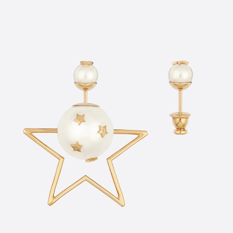 Dior Tribales Earrings Metal and White Resin Pearls with a Star Gold