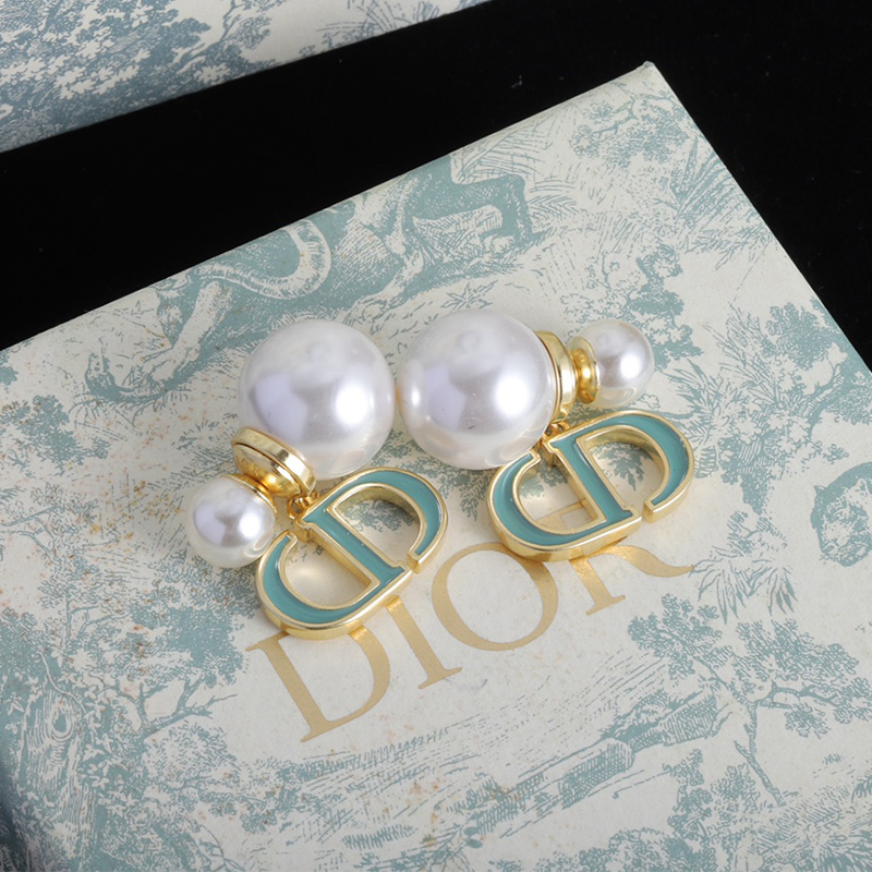 Dior Tribales Earrings Metal/ Pearls and Lacquer Gold/Green