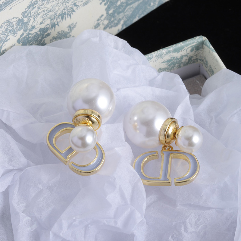 Dior Tribales Earrings Metal/ Pearls and Lacquer Gold/White