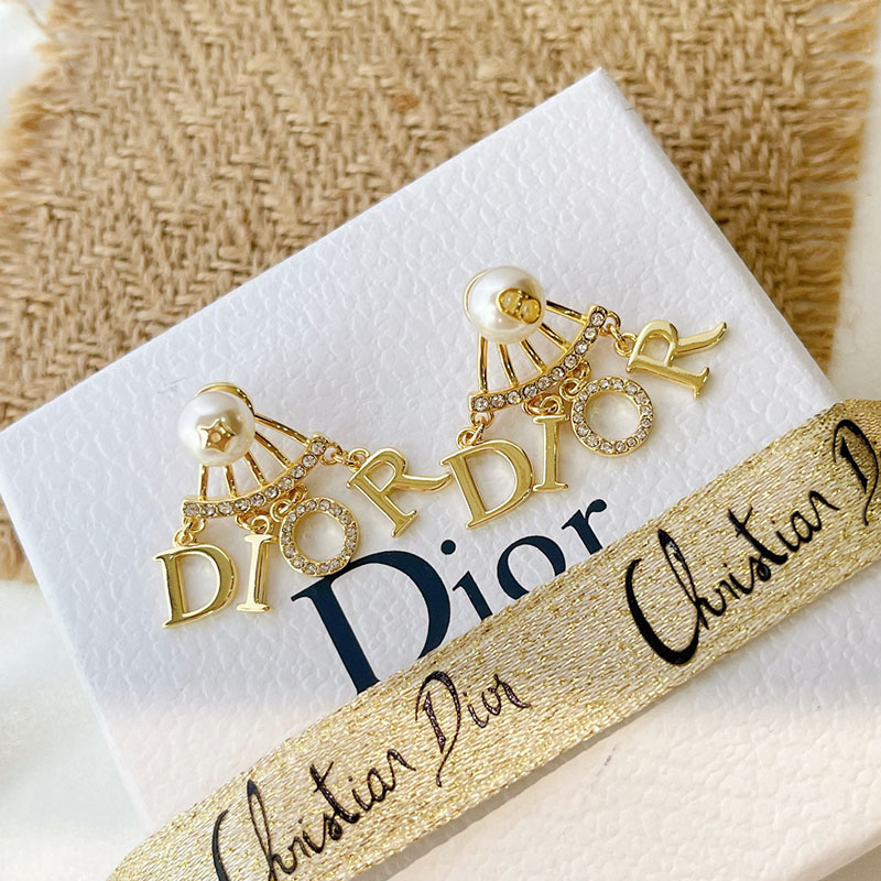 Dior Tribales Earrings Metal/ White Crystals And White Resin Pearls Gold