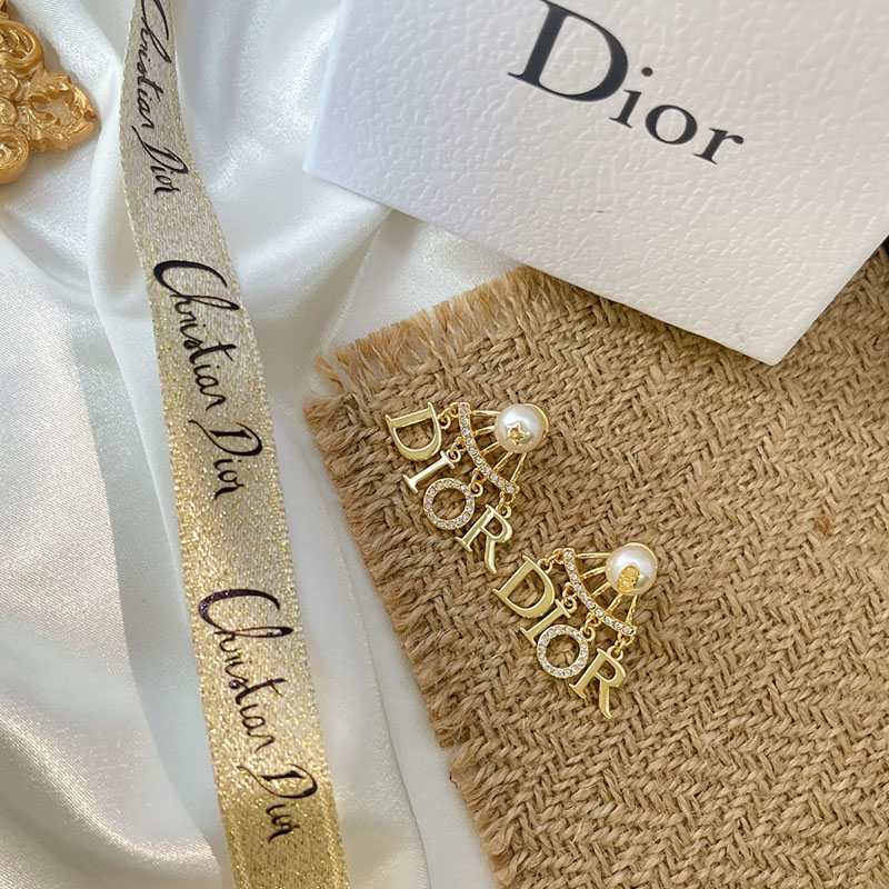 Dior Tribales Earrings Metal/ White Crystals And White Resin Pearls Gold