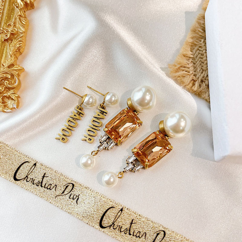 Dior Tribales Earrings Metal/ White Resin Pearls And Crystals Brown