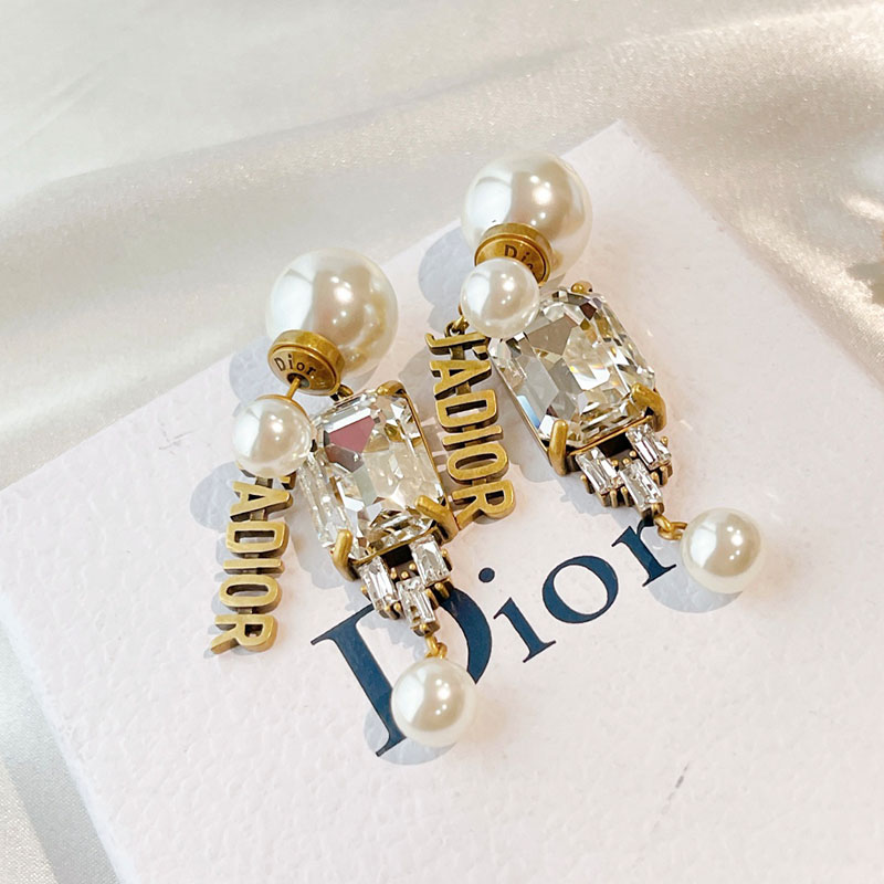Dior Tribales Earrings Metal/ White Resin Pearls And Crystals Silver