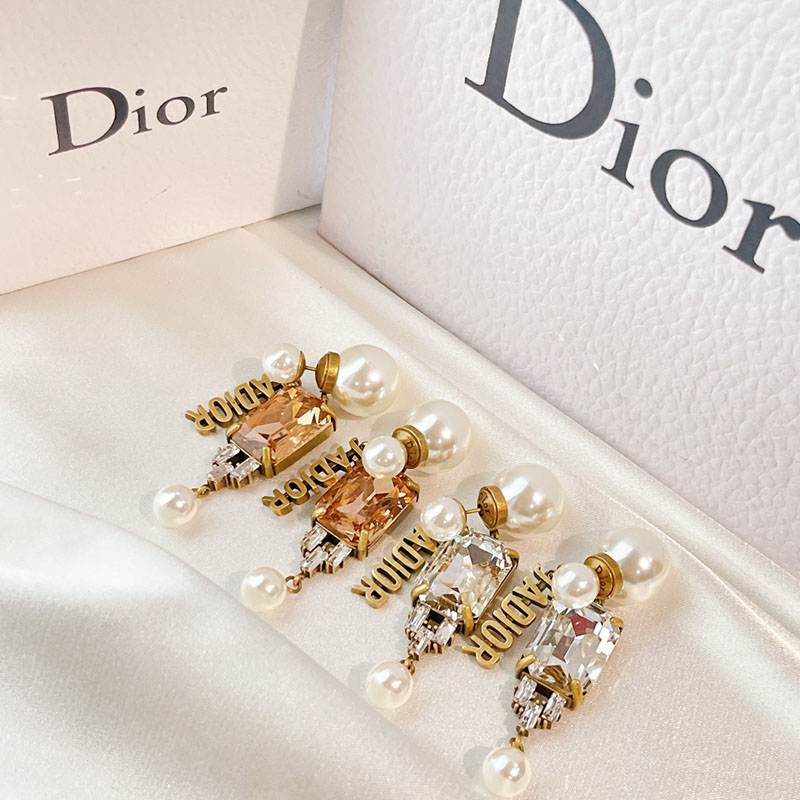 Dior Tribales Earrings Metal/ White Resin Pearls And Crystals Silver