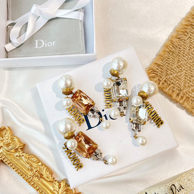 Dior Tribales Earrings Metal/ White Resin Pearls And Crystals Silver