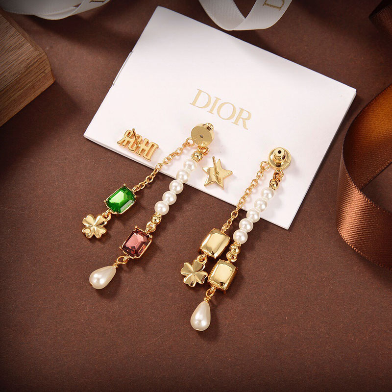 Dior Tribales Earrings Metal/ White Resin Pearls And Glass Crystals Gold