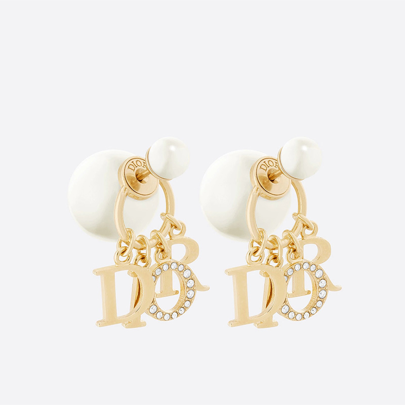 Dior Tribales Earrings Metal/ White Resin Pearls and White Crystals Gold