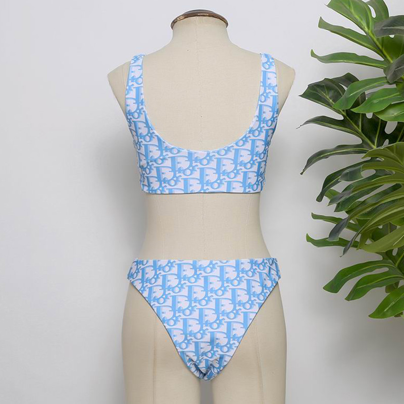 Dior Two-Piece Swimsuit Women Oblique Jacquard Lycra Sky Blue