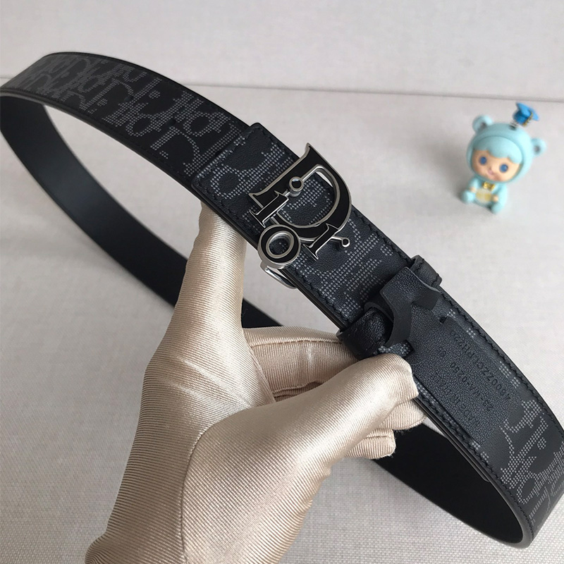 Dior World Tour Reversible Belt Oblique Calfskin Black