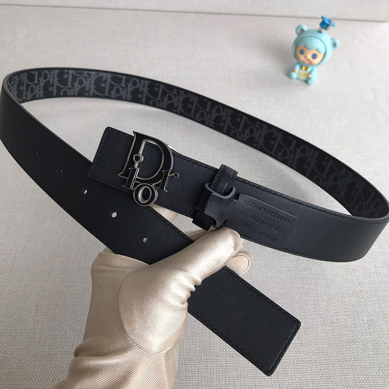 Dior World Tour Reversible Belt Oblique Calfskin Black