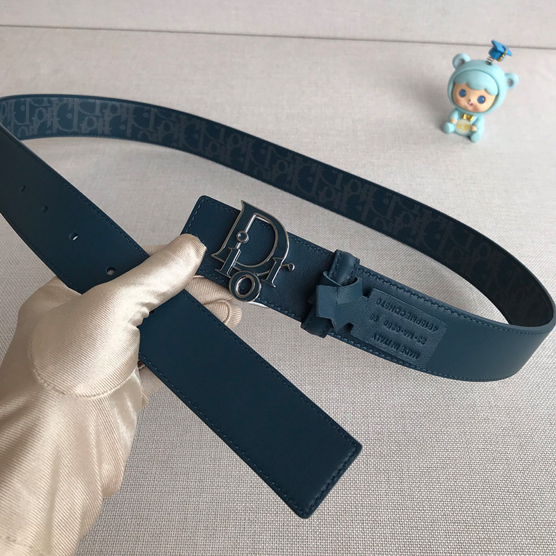 Dior World Tour Reversible Belt Oblique Calfskin Blue