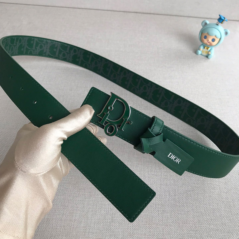 Dior World Tour Reversible Belt Oblique Calfskin Green