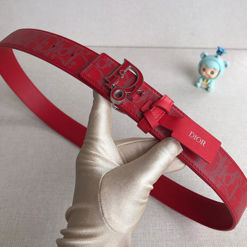 Dior World Tour Reversible Belt Oblique Calfskin Red