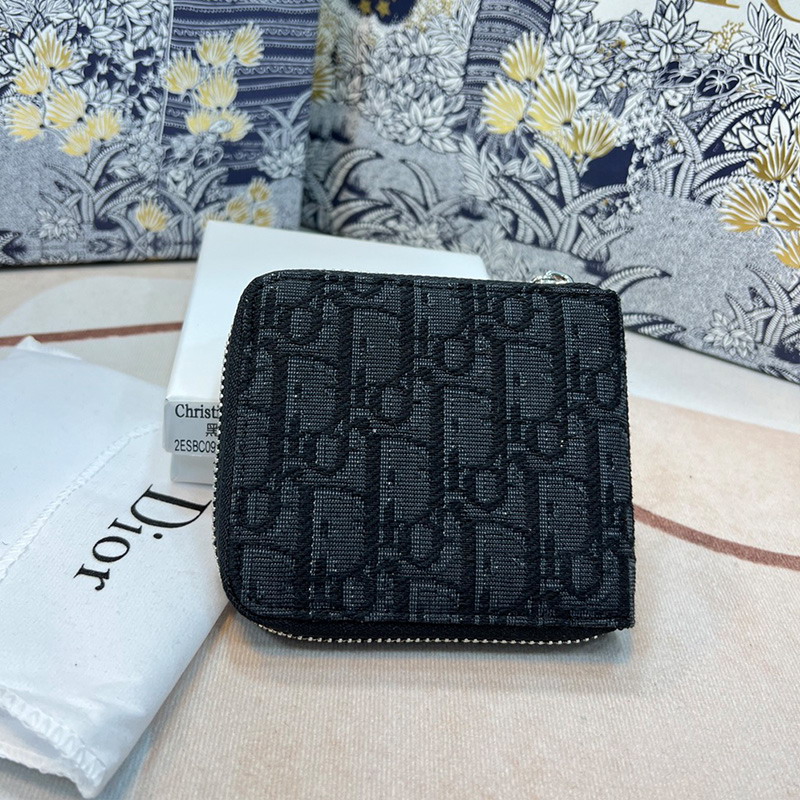 Dior Zipped Wallet Oblique Motif Canvas Black
