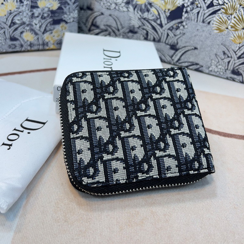 Dior Zipped Wallet Oblique Motif Canvas Blue