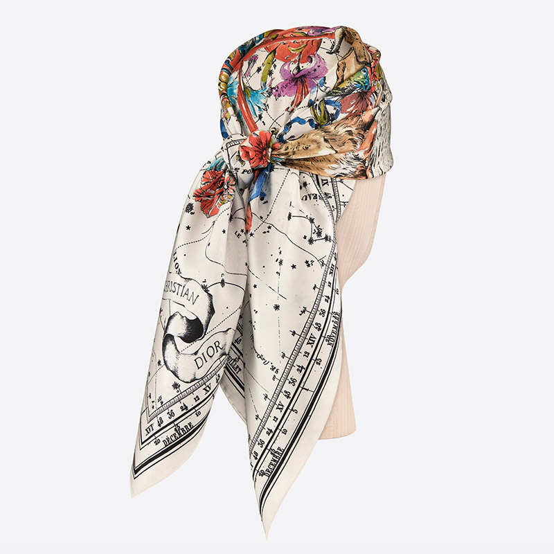 Dior Square Scarf Zodiac Silk White