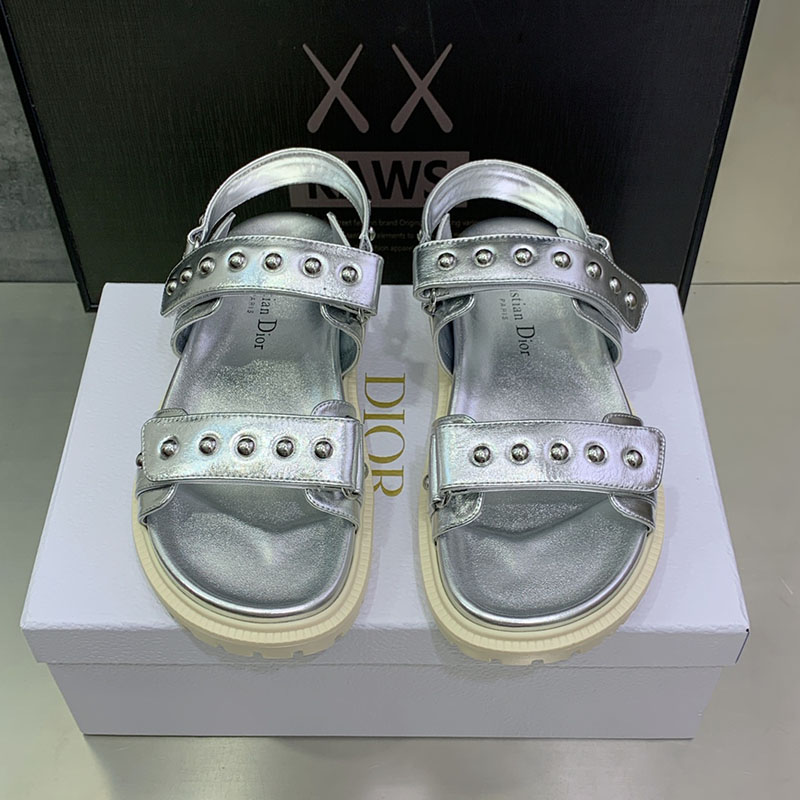 Dior Act Sandals Women Lambskin With Rivets Silver