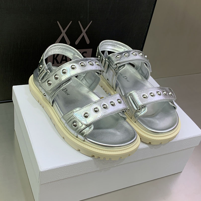 Dior Act Sandals Women Lambskin With Rivets Silver