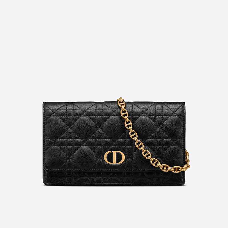 Dior Caro Belt Pouch with Chain Cannage Calfskin Black