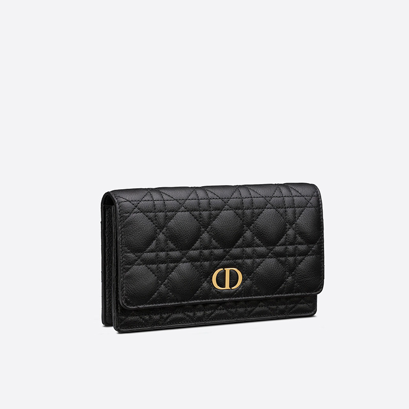 Dior Caro Belt Pouch with Chain Cannage Calfskin Black