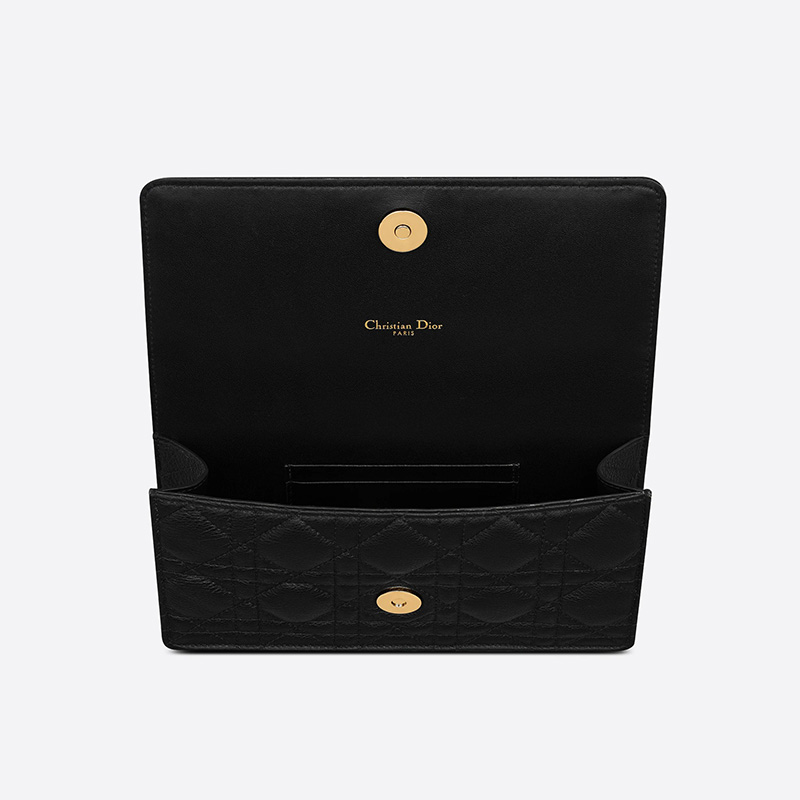 Dior Caro Belt Pouch with Chain Cannage Calfskin Black