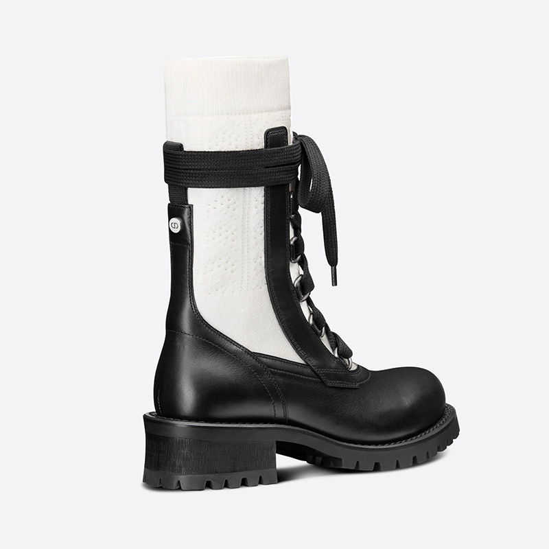 Diorland Lace-up Boots Women Calfskin and Cotton Black/White