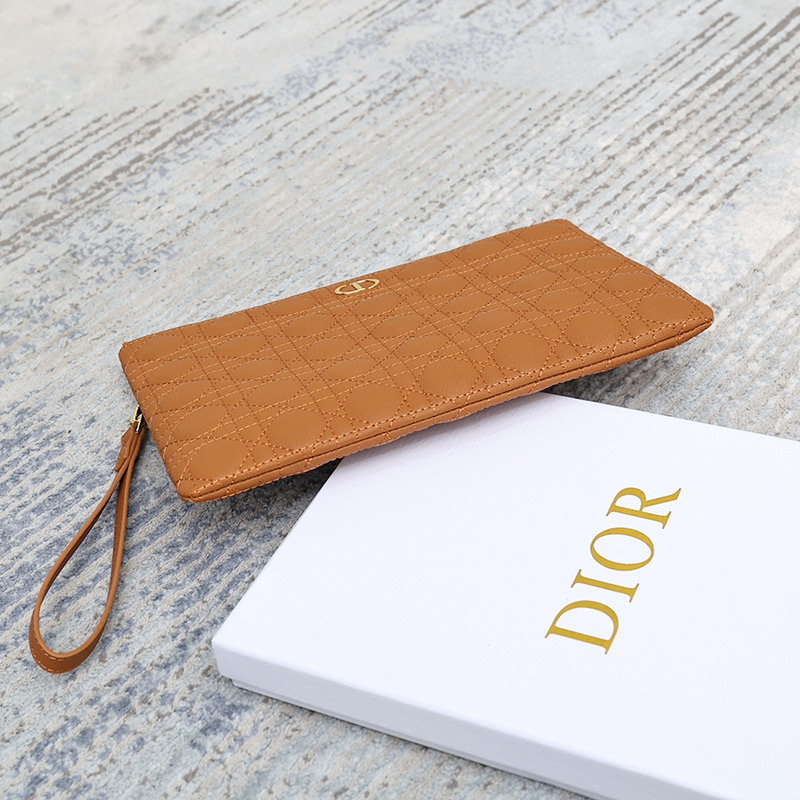 Large Dior Caro Daily Pouch Cannage Calfskin Brown