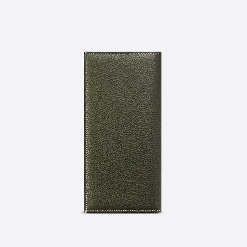 Large Dior Vertical Wallet Grained Calfskin with CD Icon Signature Olive