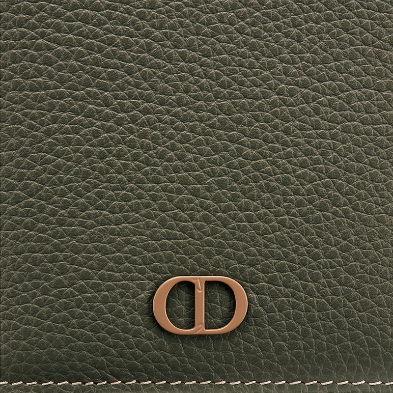 Large Dior Vertical Wallet Grained Calfskin with CD Icon Signature Olive
