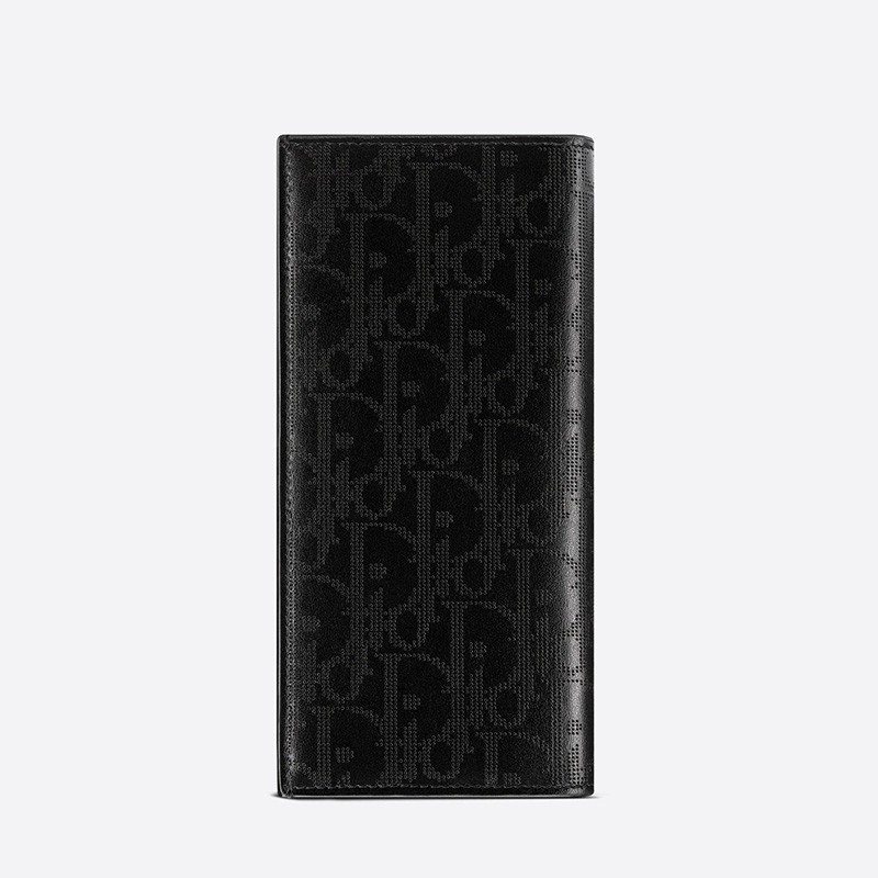 Large Dior Vertical Wallet Oblique Galaxy Leather Black