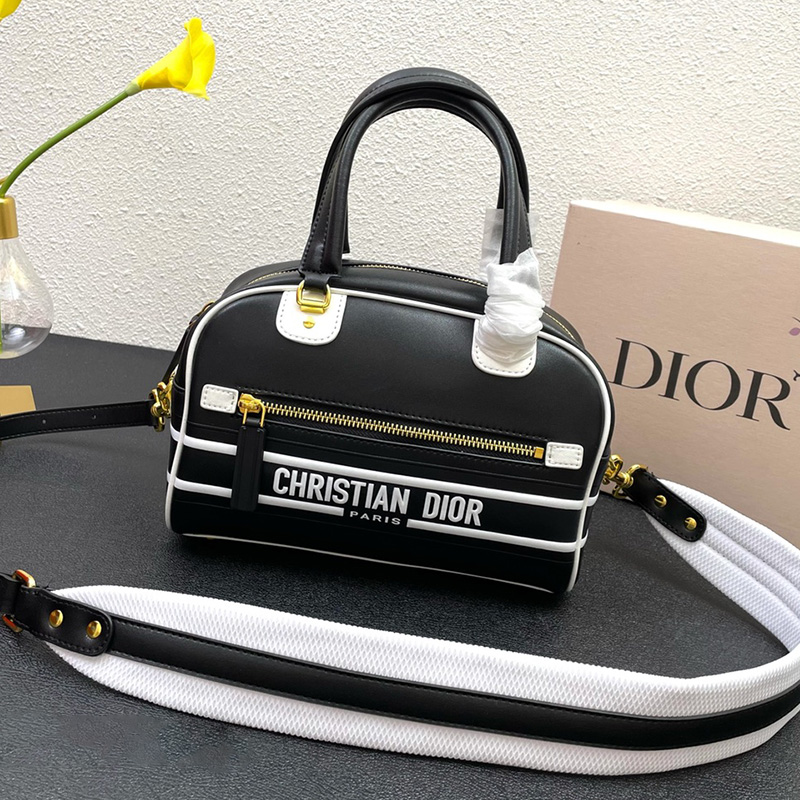 Small Dior Vibe Zip Bowling Bag Smooth Calfskin Black