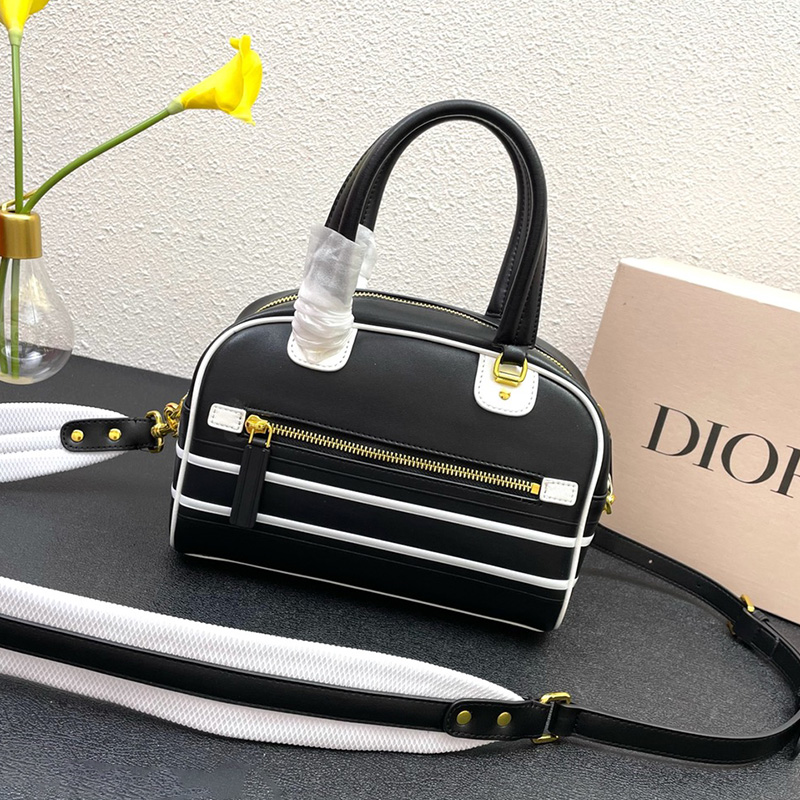 Small Dior Vibe Zip Bowling Bag Smooth Calfskin Black