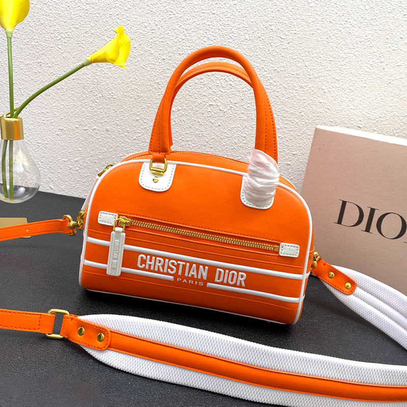 Small Dior Vibe Zip Bowling Bag Smooth Calfskin Orange