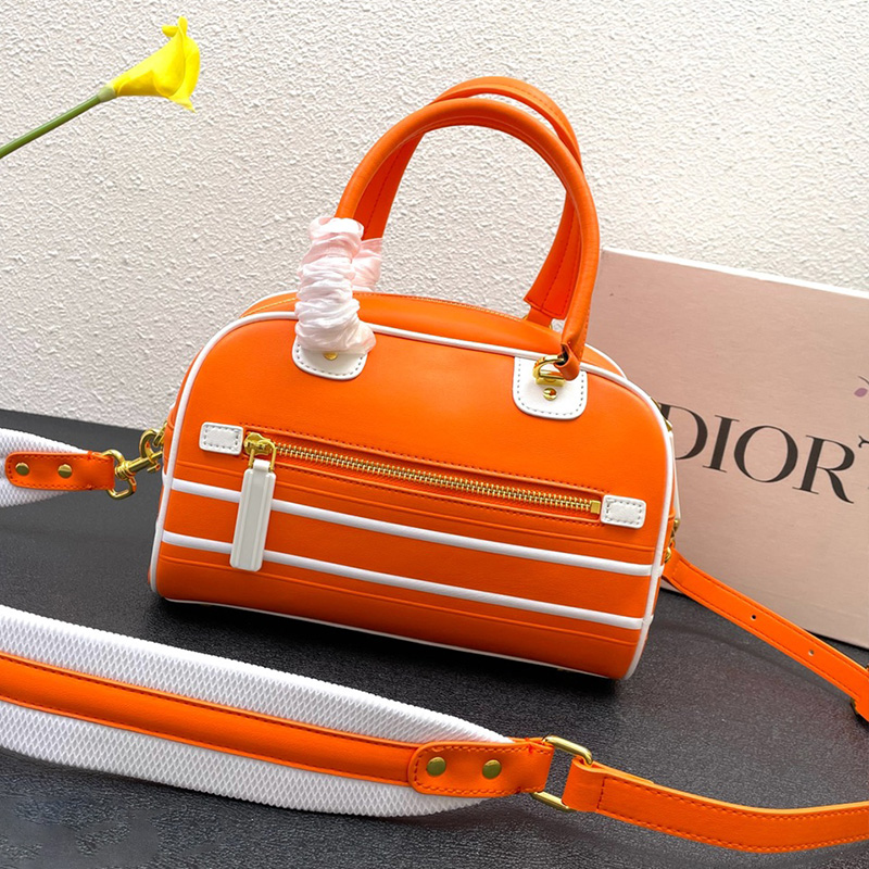 Small Dior Vibe Zip Bowling Bag Smooth Calfskin Orange