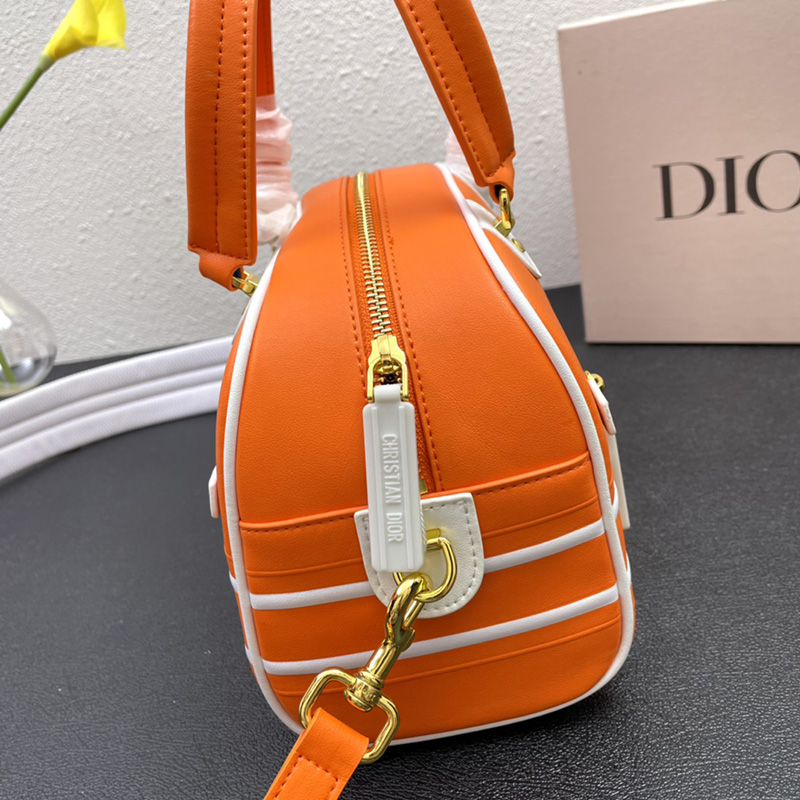 Small Dior Vibe Zip Bowling Bag Smooth Calfskin Orange