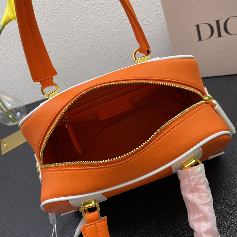 Small Dior Vibe Zip Bowling Bag Smooth Calfskin Orange