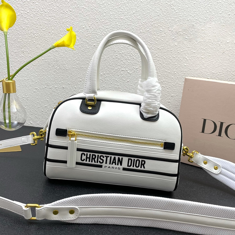 Small Dior Vibe Zip Bowling Bag Smooth Calfskin White