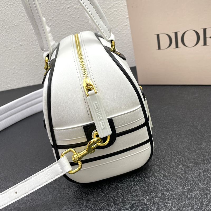 Small Dior Vibe Zip Bowling Bag Smooth Calfskin White