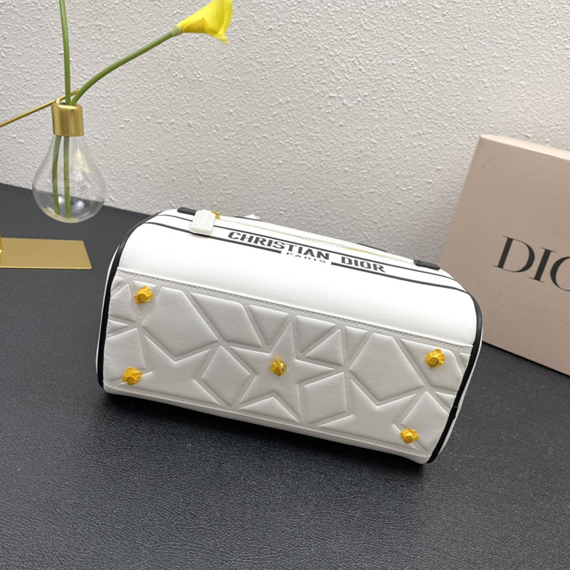 Small Dior Vibe Zip Bowling Bag Smooth Calfskin White