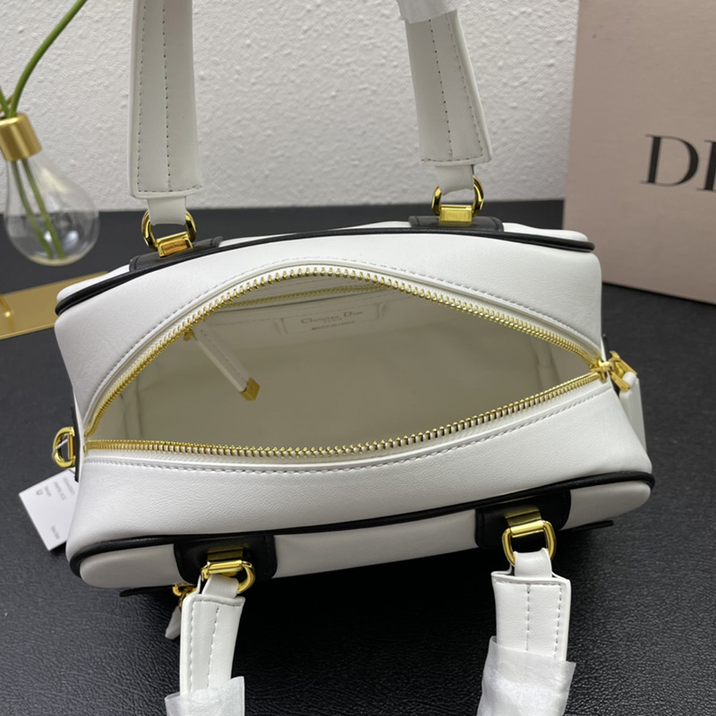 Small Dior Vibe Zip Bowling Bag Smooth Calfskin White