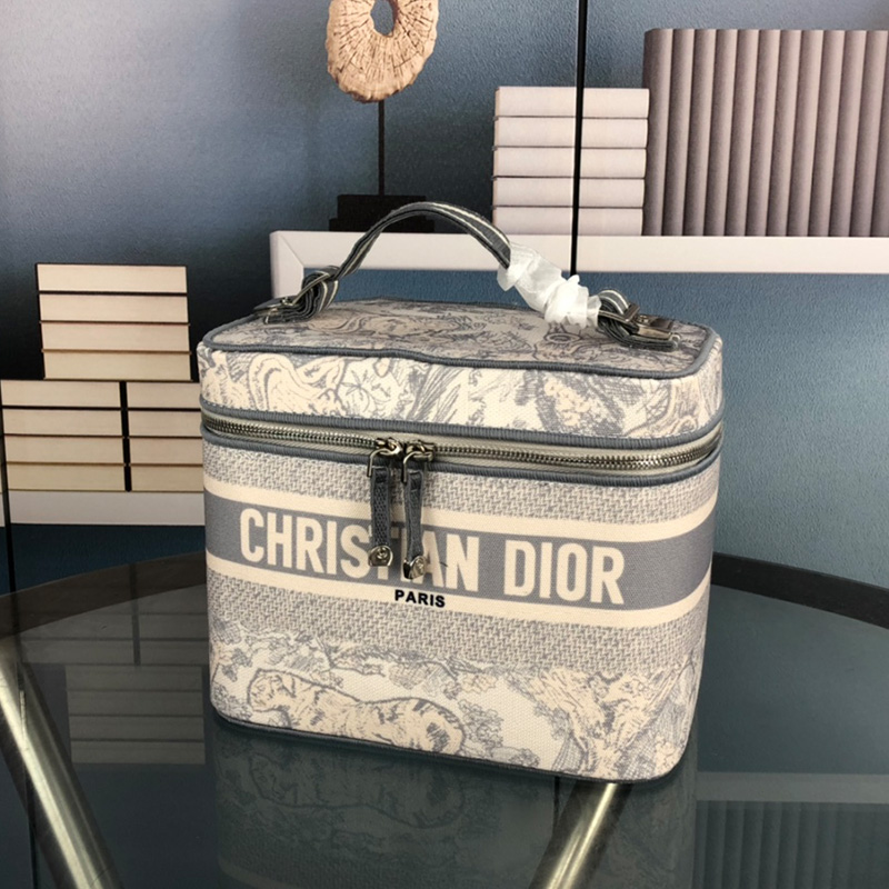 Medium DiorTravel Vanity Case Toile de Jouy Motif Canvas Grey