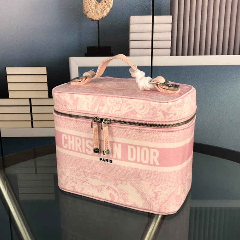 Medium DiorTravel Vanity Case Toile de Jouy Motif Canvas Pink