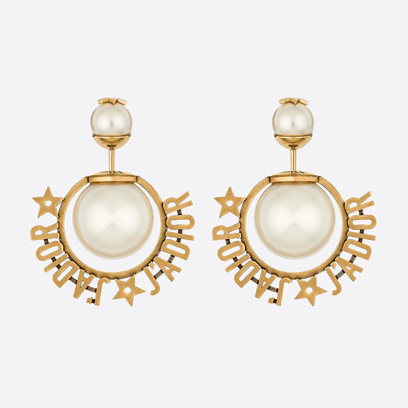 J'Adior Dior Tribales Earrings Metal and White Resin Pearls Gold