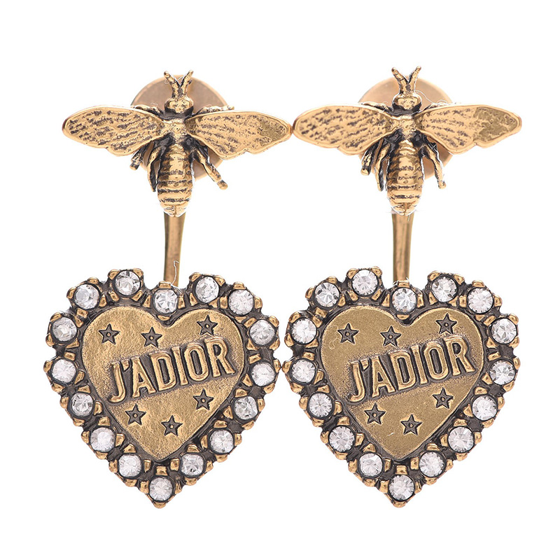 J'Adior Earrings Antique Metal/ Bees with Crystals Gold