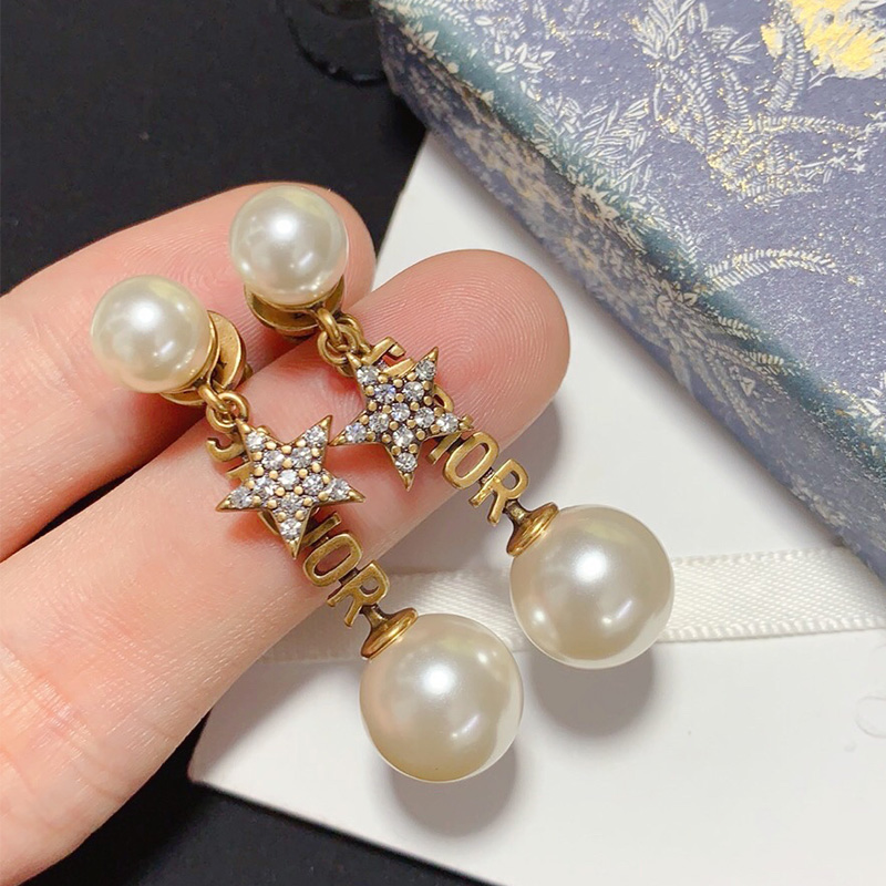 J'Adior Earrings Antique Metal/ White Resin Pearls And White Crystals Gold