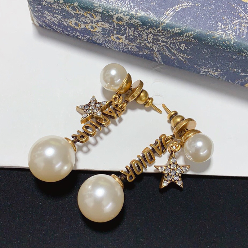 J'Adior Earrings Antique Metal/ White Resin Pearls And White Crystals Gold